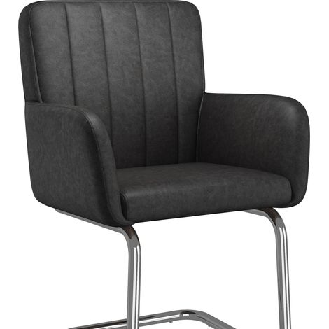Juego de 6 sillas de comedor negras de piel sintética con patas metálicas en zigzag (1/5)