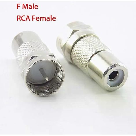Deux adaptateurs : un adaptateur F mâle vers RCA femelle pour connecteur vidéo TV, un câble coaxial et un câble coaxial RF. (1/5)