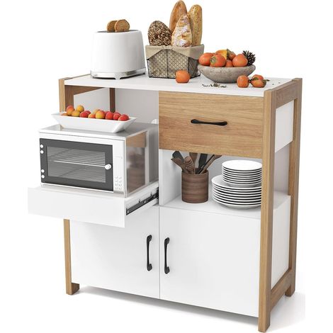 Aparador de cocina 82 x 40 x 81 cm cajón grande estante deslizante estilo moderno madera blanca 200010813