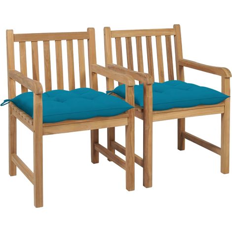 Chaises de jardin lot de 2 et coussins bleu clair Bois de teck vidaXL (1/5)