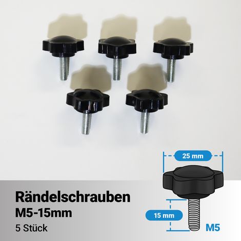 Bituxx 5x Rändelschraube Feststellschraube Sterngriffschraube Knaufschraube Handknopf Werkzeuglose Schraube M5 x 15 mm