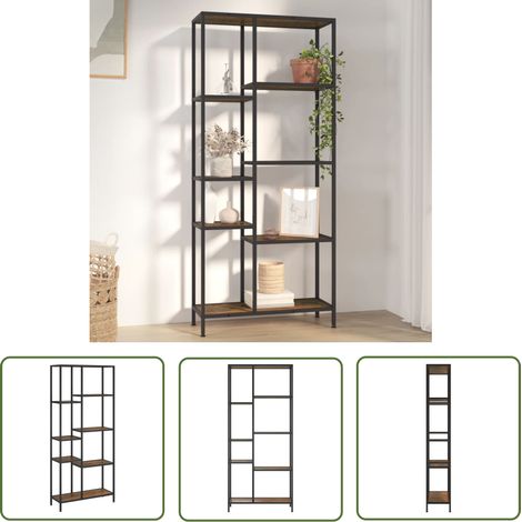 The Living Store Étagère à livres 80x30x180 cm Acier et bois d'ingénierie - Bibliothèque - Étagère - Meuble De Rangement - Rangement Mural - Décoration Intérieure (1/5)