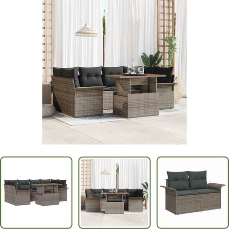 vidaXL Banquet extérieur - Ensemble de canapé de jardin 7 pcs Gris Poly rotin (1/5)