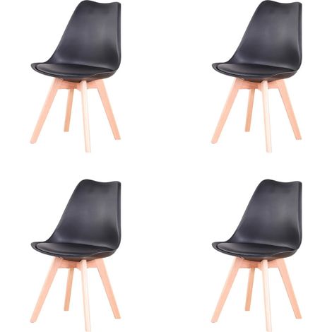 Ensemble de 4 chaises de salle à manger médiévales nordiques, siège rembourré en PU, pieds en bois de hêtre, chaises de bureau pour salle à manger, chambre à coucher, balcon, Restaurant, Noir (1/5)