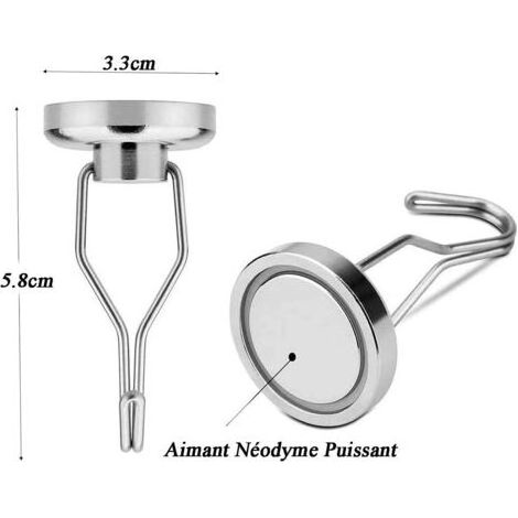 Crochet Aimanté Puissant 45KG 32D Crochet Magnetique Frigo Argent Néodyme Pivotants pour Cuisine Torchon Tableau 6pcs (1/5)