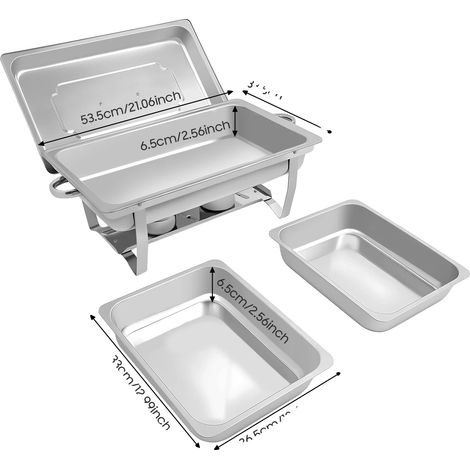 Ensemble de plats chauffants, acier inoxydable, serveur de buffet, Argent (1/2)