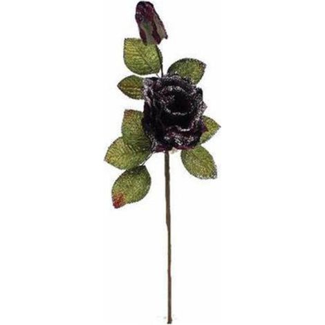 Ramo con Bocciolo di rosa 12x44 cm - colore viola - decorazione addobbo natalizio