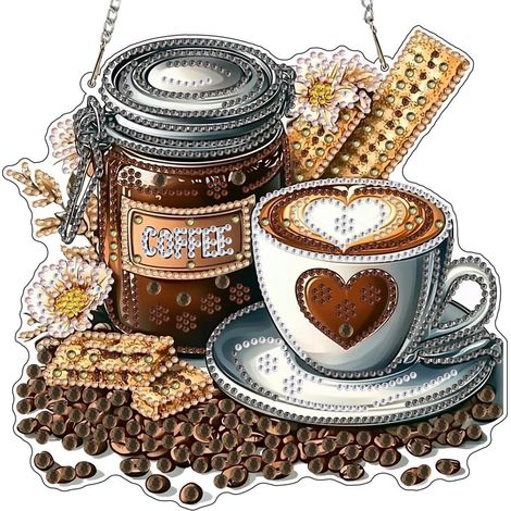 5D Diamond Painting Anhänger Kaffee mit Spezialdiamanten, Fensterbild Set