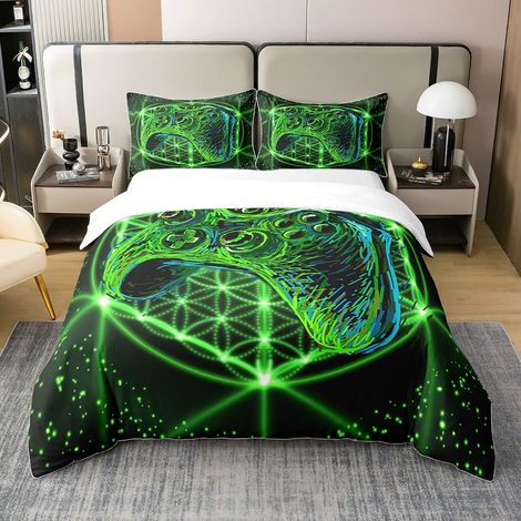 Gamepad 100% Coton Housse de Couette 140x200cm Galactique de Jeu Parure de lit 100% Enfants Coton Garçons Jeux pour Adolescents Gamer nouveauté Vert Contrôleur de Jeu Ensemble de Literie - 140 x 200 c (1/5)