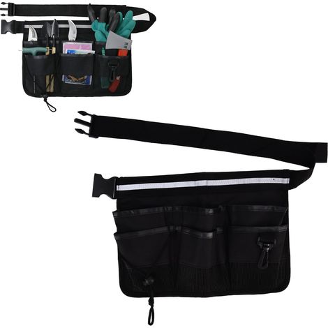 Gürteltasche für Gartengeräte, Werkzeugaufbewahrungstasche, tragbare und verstellbare Werkzeuggürteltasche aus Netzgewebe, schwarz. (1/5)