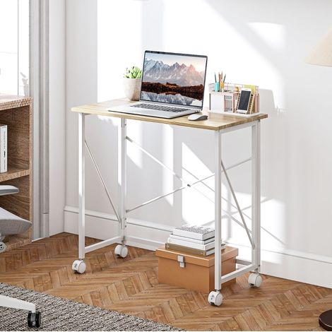 Bureau pliable avec roulettes, 80 x 40 x 75 cm, acier et MDF, naturel OKMYHOME (1/5)