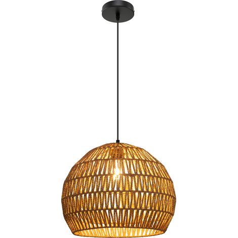Luminaire Phuket Ø43xH34cm, Luminaire Suspension Rond en Papier Tissé, Abat-jour Métalliques avec Corde Réglable E27 40W, Marron