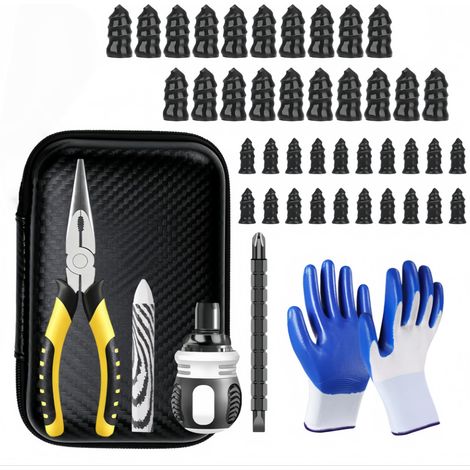 Kit de Réparation Pneus 46 Pièces, Clous en Caoutchouc et Outils de Rebouchage Rapide pour Pneumatiques (1/4)