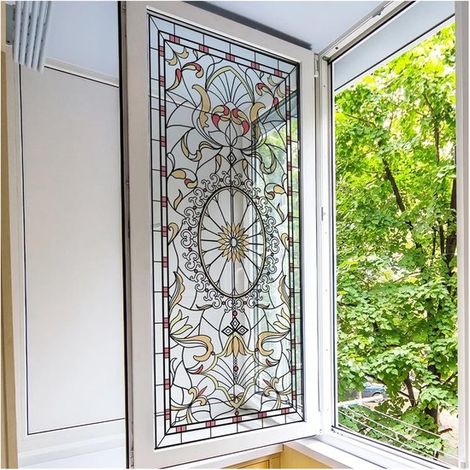 Pellicola oscurante per finestre, 1 pezzo, 3D, 40x100 cm, adesivo decorativo in vinile effetto vetro colorato. (1/5)