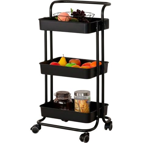 Carrito de Cocina Frutero Auxiliar en Metal con Estantes para Cocina en color Negro 42x85x38 cm