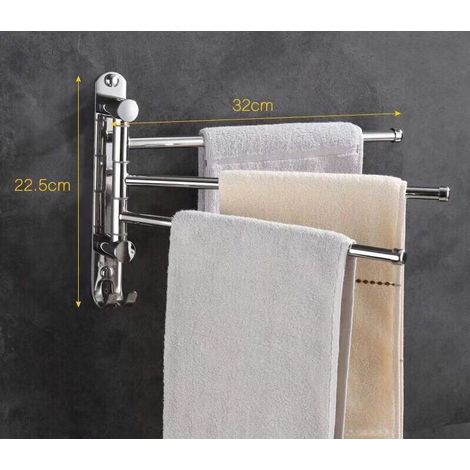 Porte-serviettes mural 3 barres, pivotant à 180°, en acier inoxydable SUS304, 32 cm, pour lavabo de salle de bain ou de cuisine - argent (1/2)