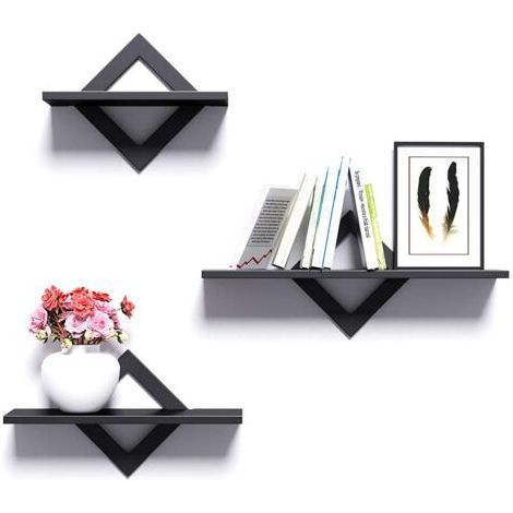 Étagères Murales Lot de 3,Flottantes en Bois Stable Idéale pour Salon, Chambre, Couloir, Cuisine, l'Étagère Peut Être Chargée Jusqu'à 9 Kg, Longueur 27/34/42cm(Noir) (1/5)