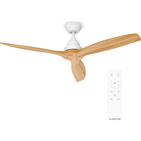 Klarstein Santa Elena Deckenventilator – Leise, 6 Stufen, Fernbedienung, Timer, 3 Holzflügel, Sommer & Wintermodus, für 25m² Räume, Stangenmontage