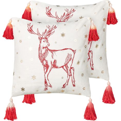 Conjunto de cojines de algodón estampado de Navidad 45 x 45 cm accesorio decorativo reno blanco rojo Vallota
