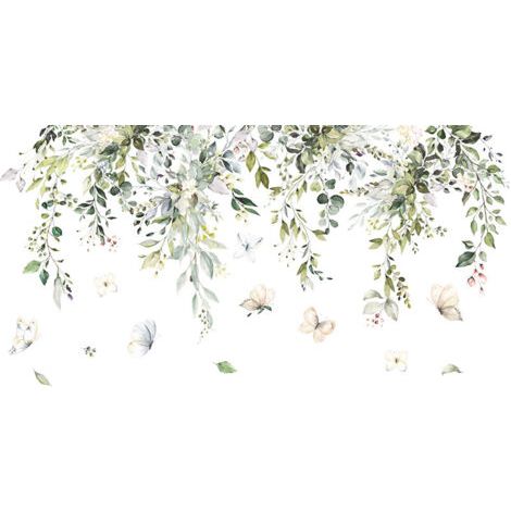 Ahlsen – Lot de stickers muraux autocollants pour chambre adulte – Décoration murale plantes fleurs papillons – Vinyle adhésif de qualité (1/5)