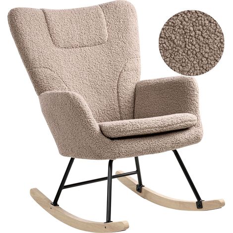 Rocking Chair Taupe Boucle Fabric Upholstery Wooden Legs Skates Nursery Living Room Cottage Scandinavian SANDVE (1/5)