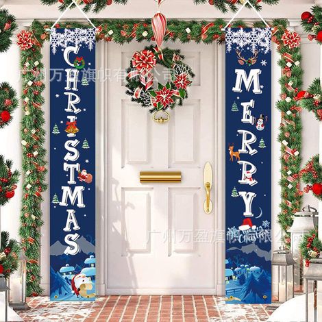 2 Christmas distichs, outdoor decorations, outdoor flags, blue hanging fabric, decorative hanging flag for a festive atmosphere, 180 cm x 30 cm, 100D polyester fabric (1/4)
