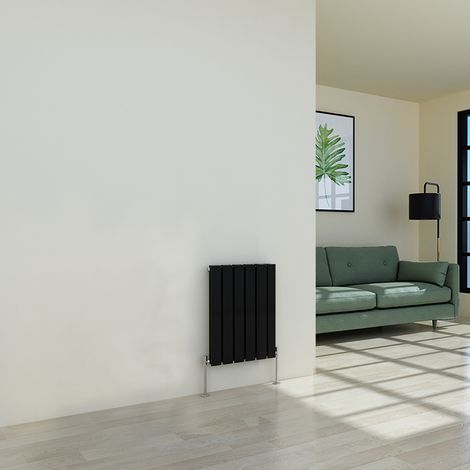 Warmehaus Flat Panel Black Radiator Horizontal Double 600x408mm