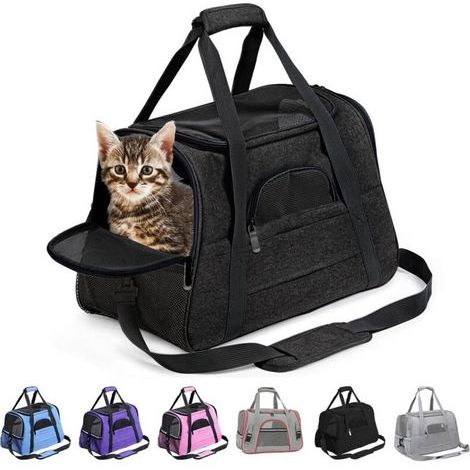 Boîte De Transport Chat - Pliable Respirant Pour Chien Et Chat - Usage Voyage Voiture Avion Train - 43 X 28 X 25 Cm - 1 Pièce (1/5)