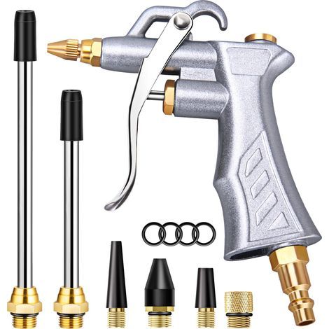 Soufflette pneumatique avec buse en laiton à débit d'air réglable et 2 rallonges en acier — Accessoire pour compresseur d'air, outil de dépoussiérage et de soufflage (1/5)