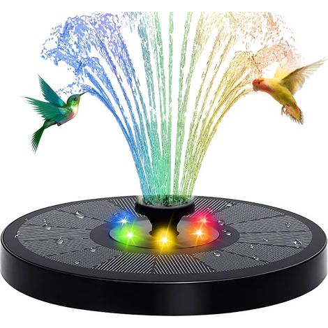 Fontaine flottante pour piscine (noire) avec éclairage LED, panneau solaire rechargeable et batterie, idéale pour les bains d'oiseaux et les bassins. (1/5)