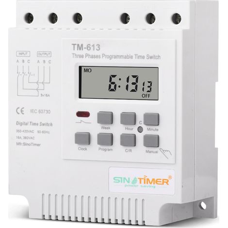 TM-163 Relais Temporisé Programmable 380V / 50-60Hz 16A Relais Hebdomadaire Commutateur de Minuterie de Puissance Interrupteur de Minuterie Triphasé Horloge Numérique Intelligente (1/4)