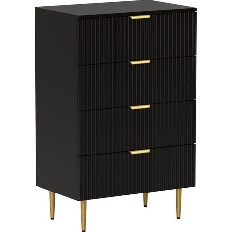 Commode de Chambre 4 Tiroirs Meuble Rangement 60x40 cm Noir (1/5)