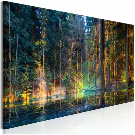 Tableau étang dans la forêt étroit - 135 x 45 cm