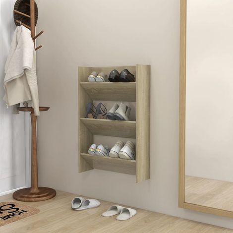 Meuble à Chaussures Étagère à Chaussures - murale Chêne Sonoma 60x18x90 cm Aggloméré BV775462 - BonneVie (1/5)