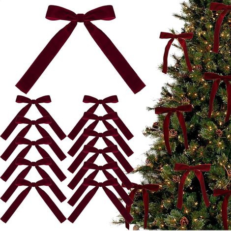 Nœuds en Velours Couleur Cramoisi Nœud Décoratif En Velours Cramoisi, Velours pour Guirlandes, Cheminées, Clôtures, Portes d'Entrée, Sapins de Noël (1/5)