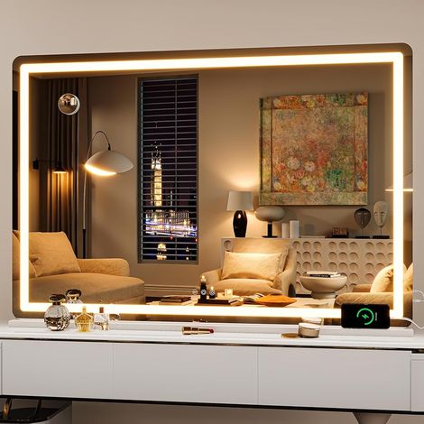 Hasipu Kosmetikspiegel mit Beleuchtung, 127 x 86cm LED Schminkspiegel, Beleuchteter Schminkspiegel mit dimmbaren 3 Modi, Touchscreen Steuerung Kosmetikspiegel Rund Weiß