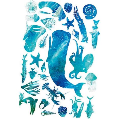 Ensemble d autocollants animaux marins en PVC bleu TOYANDONA (1/5)