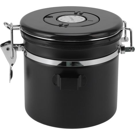 Boîte à café de 1,2 L en acier inoxydable avec fermeture hermétique, bocal de conservation des aliments pour la maison, noir (1/5)