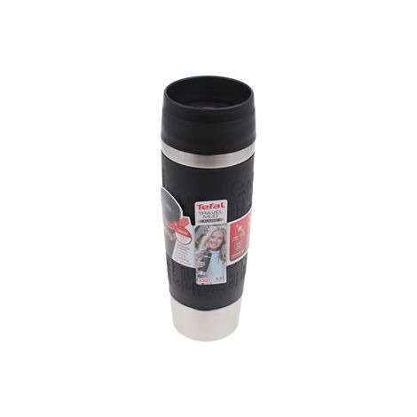 Tefal N2022010 Mug de voyage classique noir 0,5 l avec couvercle a vis confortable, presse rapide, manchon doux au toucher, pret pour le voyage