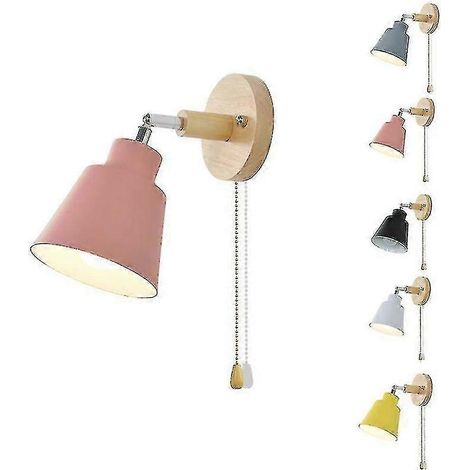 Lámpara de noche nórdica de madera para mesita de noche, lámpara de pared para dormitorio o pasillo con cremallera. (1/5)