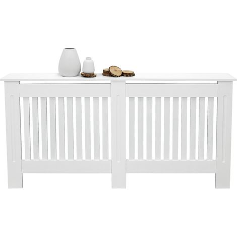 ECD Germany Cubierta del Radiador 152x19x82 cm MDF Blanco Lacado Revestimiento Protector Moderno de Calefacción Estilo Rústico Superficie de Estantería Útil de Madera para Sala de Estar Dormitorio