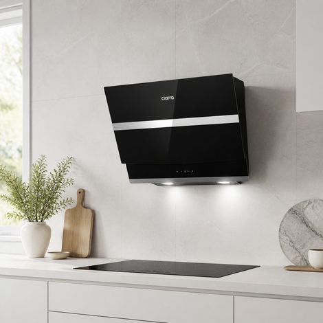 Ciarra Hotte Aspirante Noire Inclinée 60cm Hotte Murale 650 m³/h 3 Vitesses Hotte de Cuisine Connectée Recyclage ou Evacuation Filtre au Charbon NON INLUS (1/4)