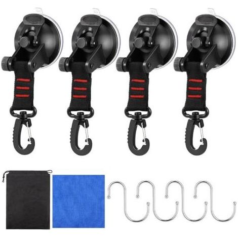 4Pcs Ventouse Crochet, Crochet Ventouse Puissante avec Crochet en S, Ventouses avec Crochets avec Anneau en D Rotatif à 360° et Crochet pour Sangle, Ventouse Camping Car pour Tentes Verre Carrelage (1/5)