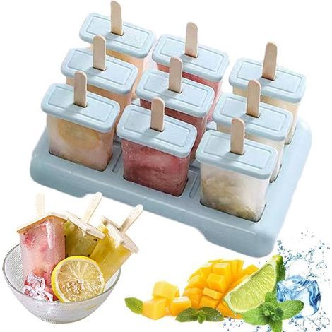 XVX - Set di 9 stampi in silicone per ghiaccioli - Stampi per ghiaccioli riutilizzabili per bambini e adulti, blu (1/4)