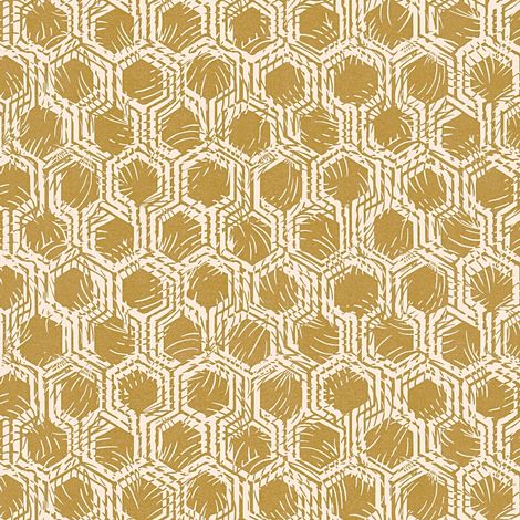 Papier peint intissé motif géométrique pour salon | Papier peint moderne doré & beige | Tapisserie bureau jaune or & beige - 10,05 x 0,53 m (1/5)