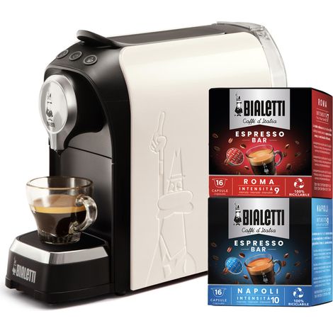 Bialetti Bundle Super + 32 Kapseln Automatische Espressomaschine 0,7 l Weiß