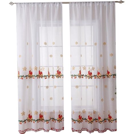 JSSEVN - Christmas Kitchen Curtains, 2 Semi-Transparent Panels, 130 x 214 cm, Embroidered Curtains for Small Windows, Doors and Sinks (1/5)