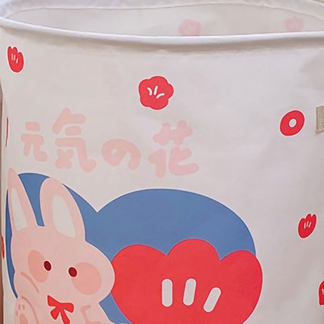 Panier à linge pliable original en forme de lapin rose énergique, grande taille, idéal pour les dortoirs étudiants, usage domestique mignon, panier de rangement pour jouets en tissu. (1/5)