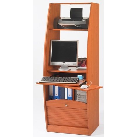 Armoire informatique à rideaux bois merisier Patrick 60cm (1/3)