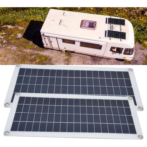 Kit solar de carga de emergencia con 2 módulos fotovoltaicos de silicio monocristalino de 10 W para autocaravanas y coches. (1/5)